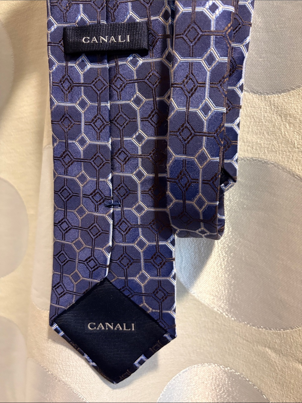 Canali Luxury 100% Silk Geometric Lattice Medallion XL Tie - Blue